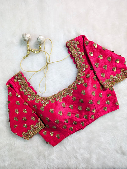 Hot Pink Heavy Hand Embroidered Blouse
