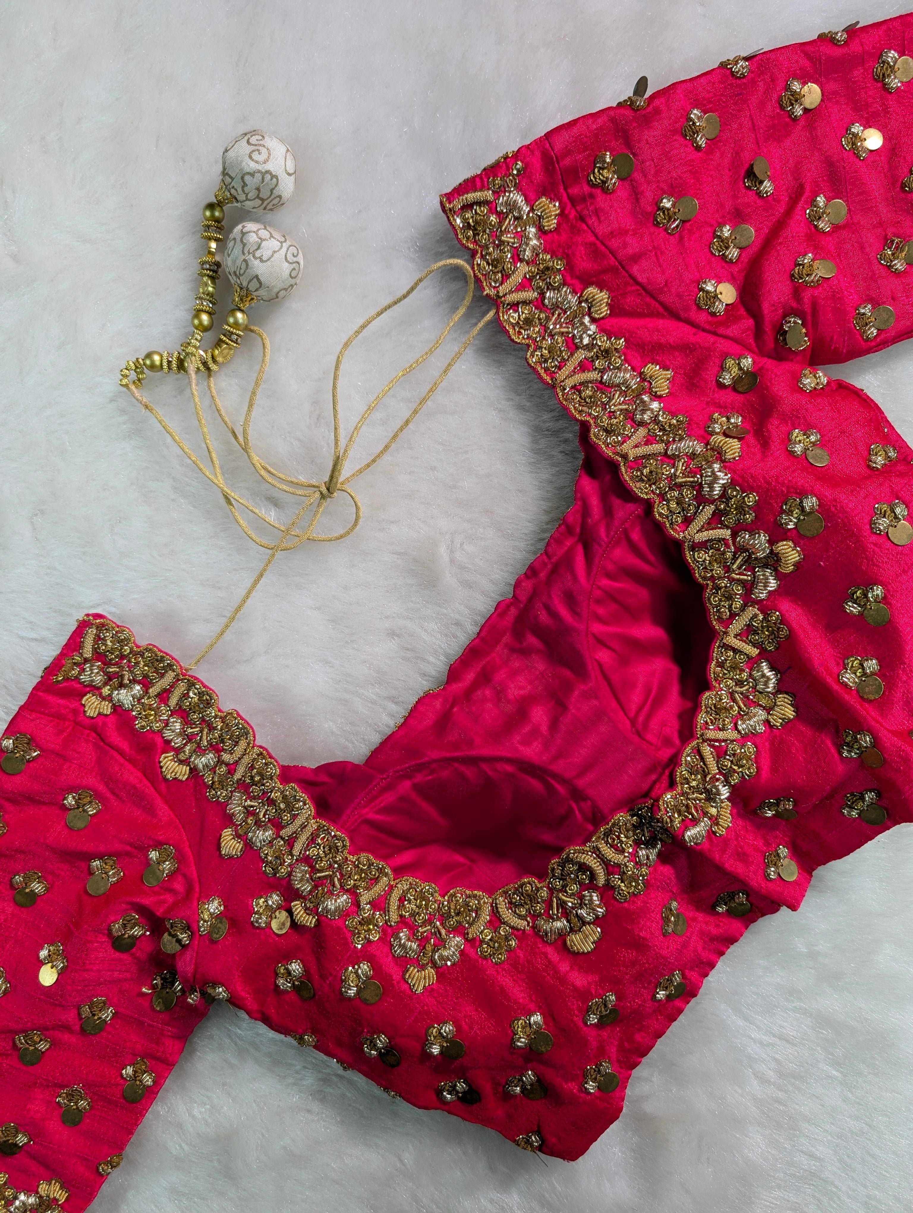 Hot Pink Heavy Hand Embroidered Blouse