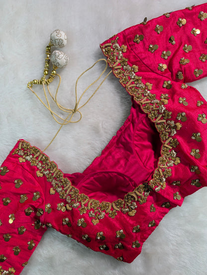 Hot Pink Heavy Hand Embroidered Blouse