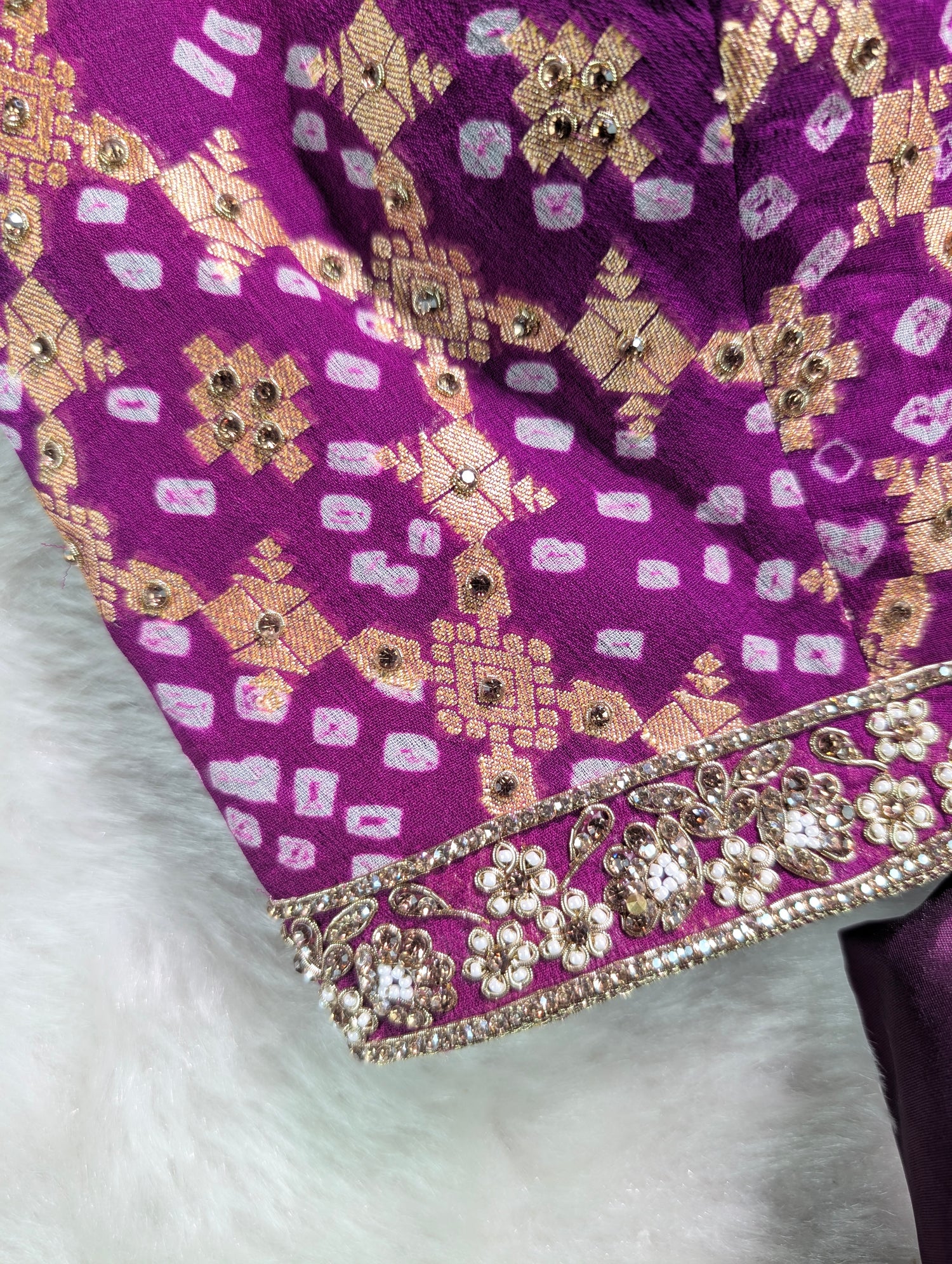 Purple Banarasi Gerogette with Hand Bandhani Embroidered Blouse