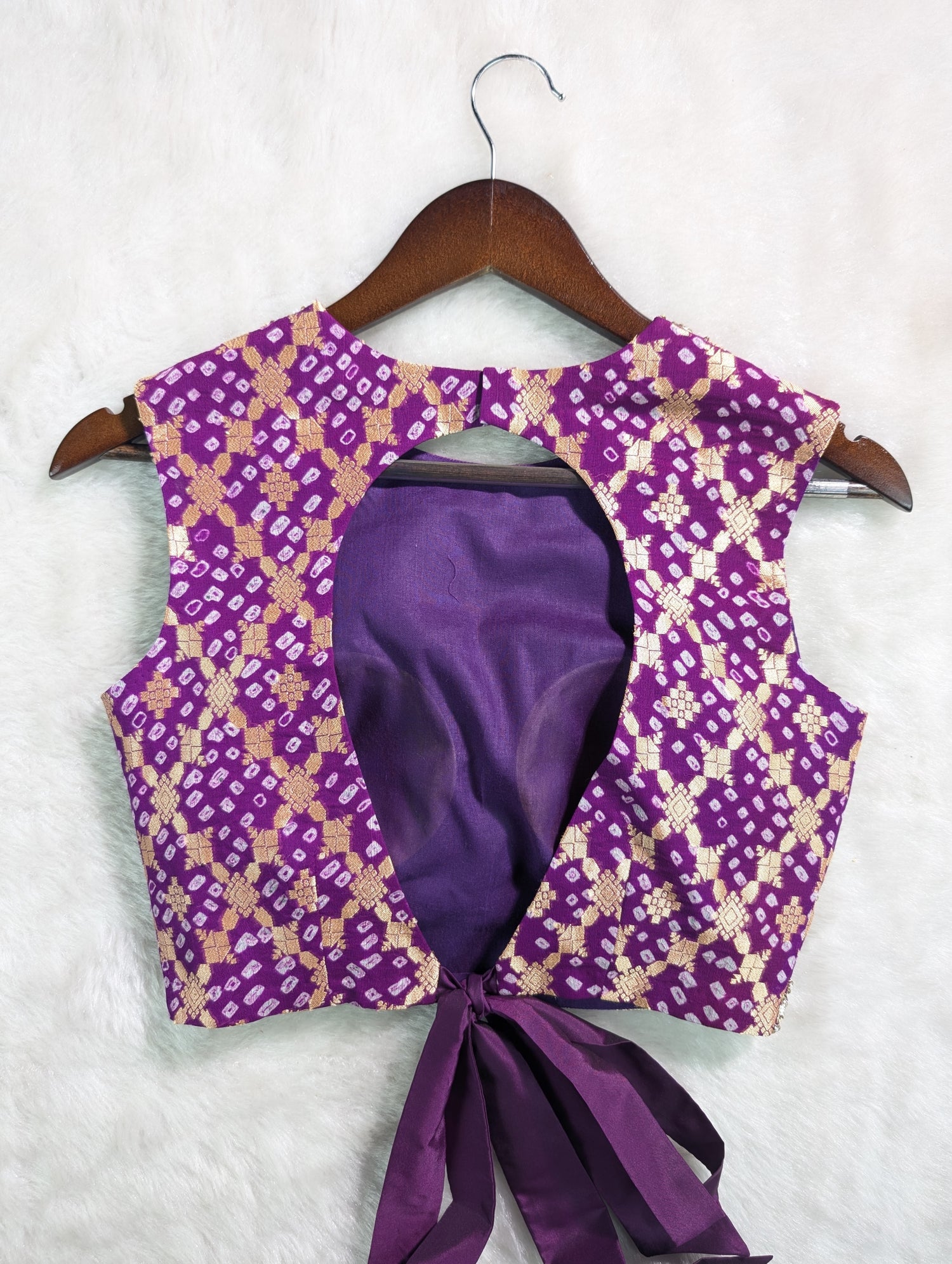 Purple Banarasi Gerogette with Hand Bandhani Embroidered Blouse