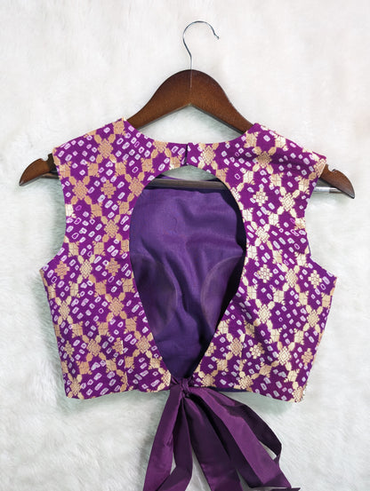 Purple Banarasi Gerogette with Hand Bandhani Embroidered Blouse
