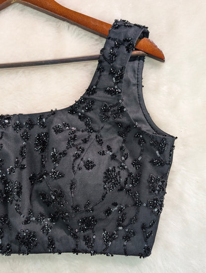 Black Sequin Embroidered Party Wear Blouse
