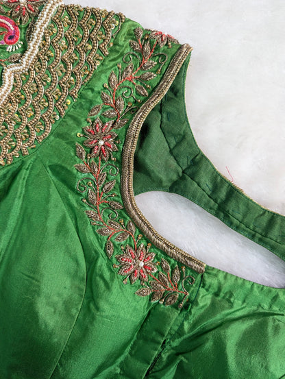 Emerald Green Peacock Embroidered Blouse