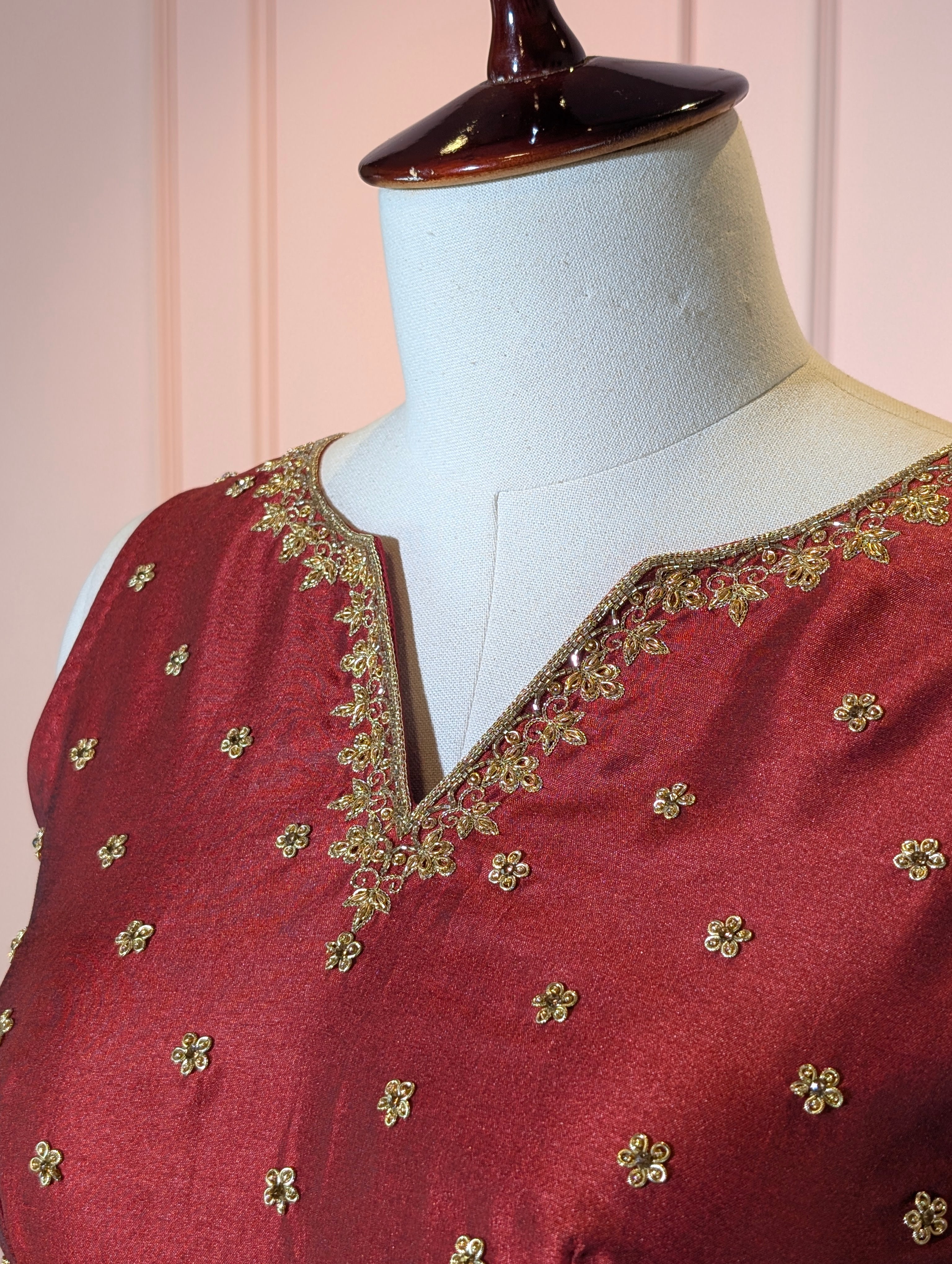 Elegant Maroon &amp; Beige Lehenga Set