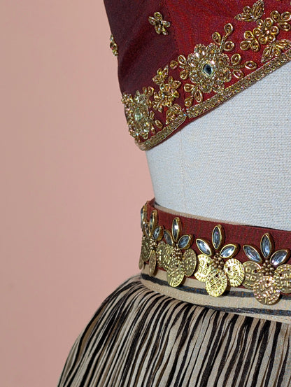 Elegant Maroon &amp; Beige Lehenga Set