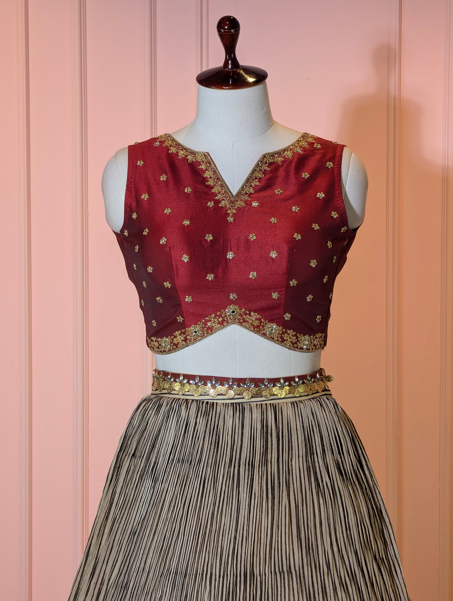 Elegant Maroon &amp; Beige Lehenga Set
