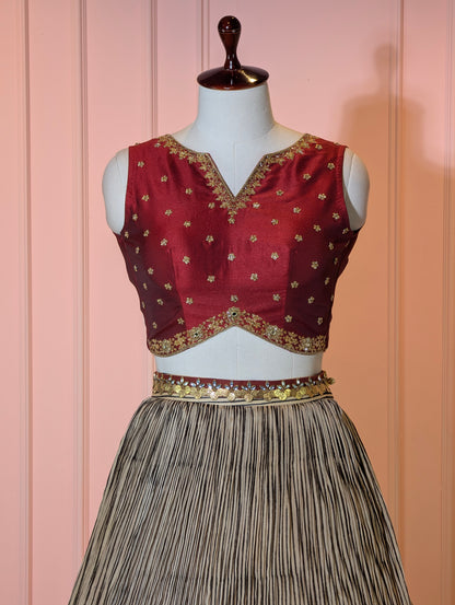 Elegant Maroon &amp; Beige Lehenga Set