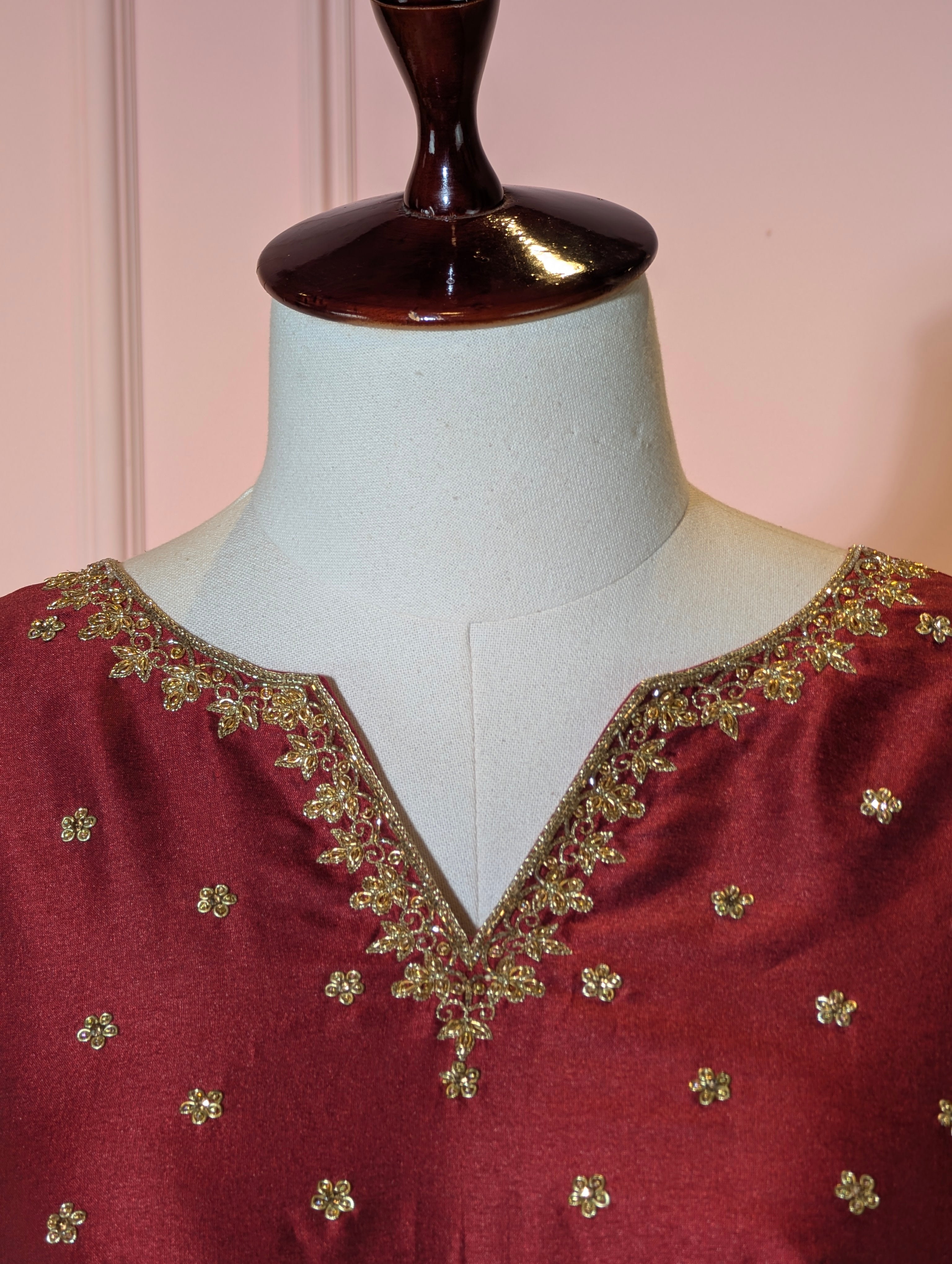 Elegant Maroon &amp; Beige Lehenga Set