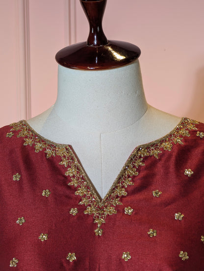 Elegant Maroon &amp; Beige Lehenga Set