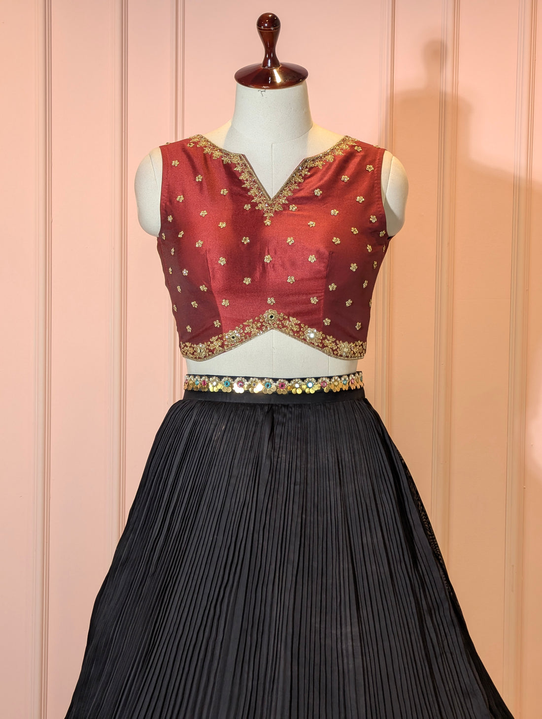 Classic Maroon &amp; Black Lehenga Set