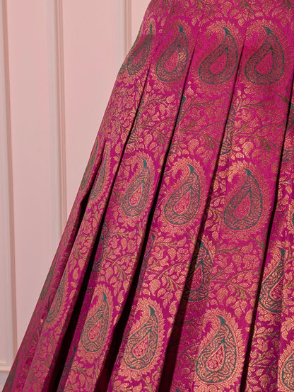 Royal Green &amp; Pink Kanchipuram Lehenga Set