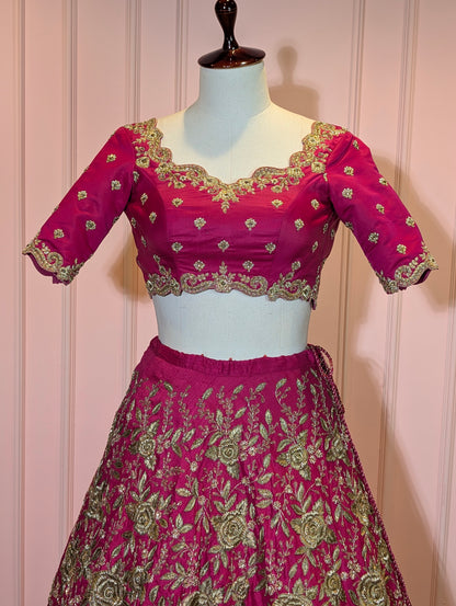 Heavy Hand Embroidered Lehanga Set - Pink