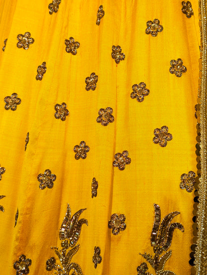 Heavy Hand Embroidered Lehanga Set - Sunshine Yellow