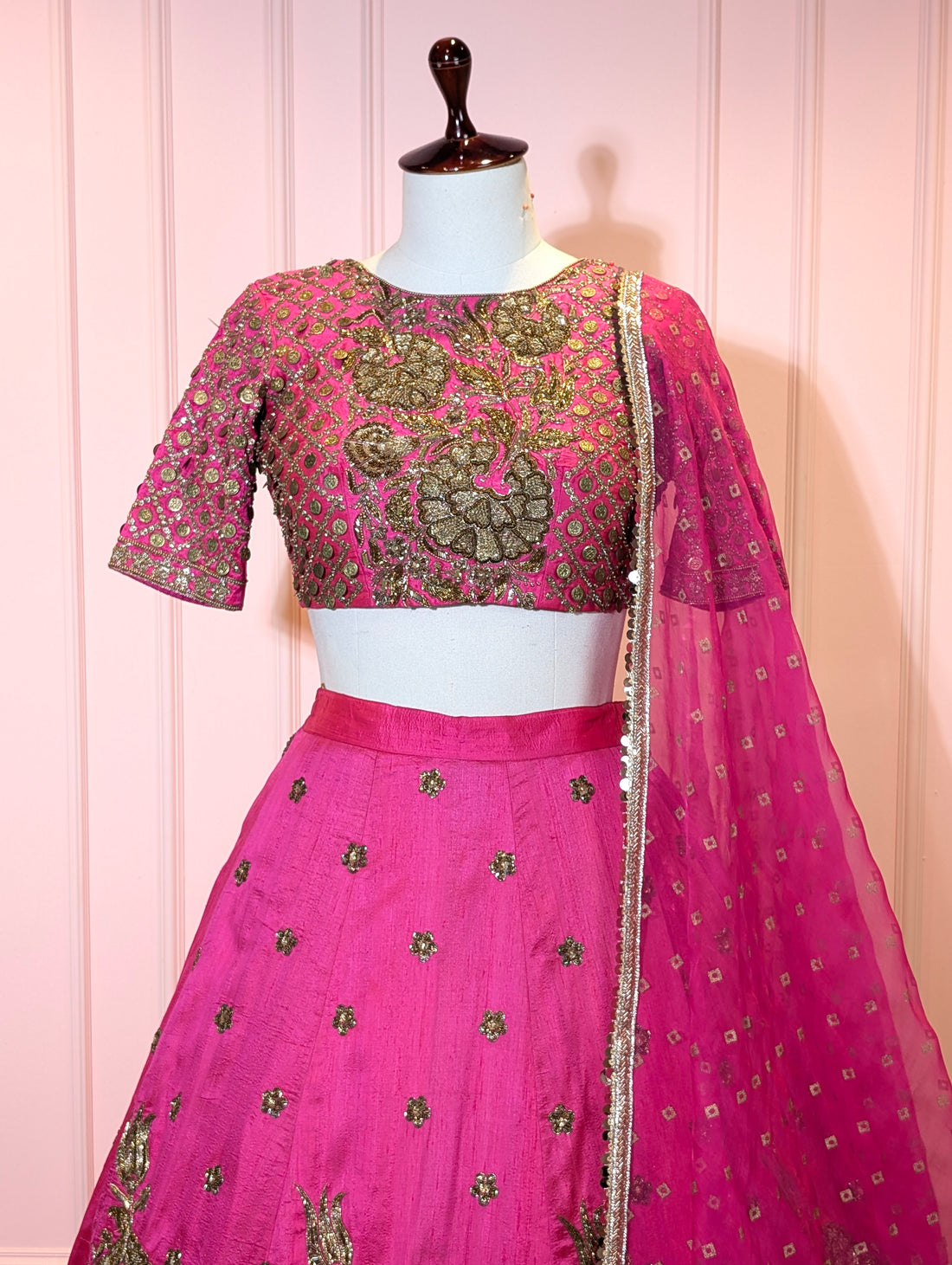 Heavy Hand Embroidered Lehanga Set - Rani Pink