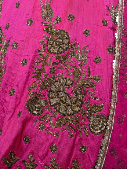 Heavy Hand Embroidered Lehanga Set - Rani Pink