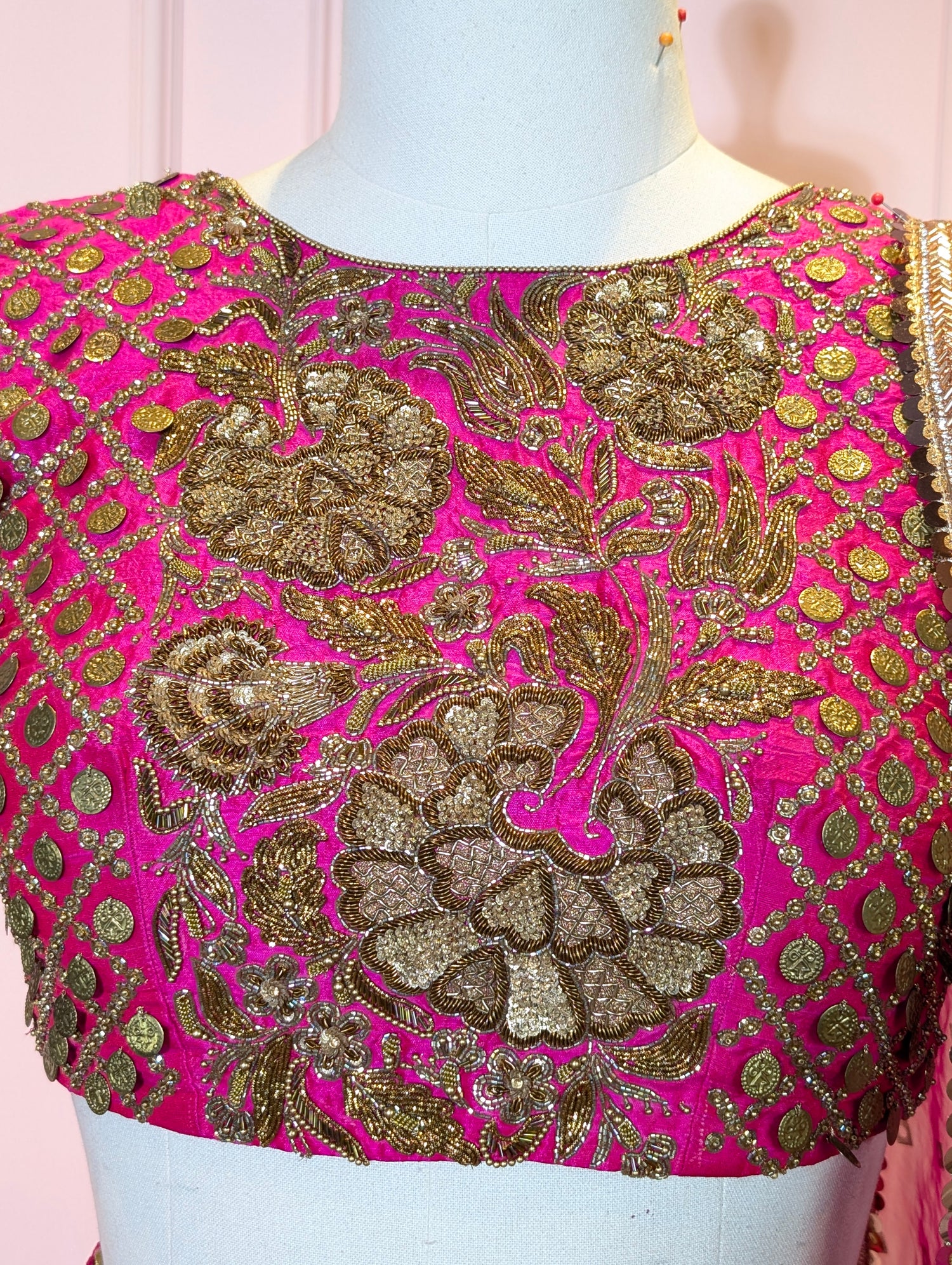 Heavy Hand Embroidered Lehanga Set - Rani Pink