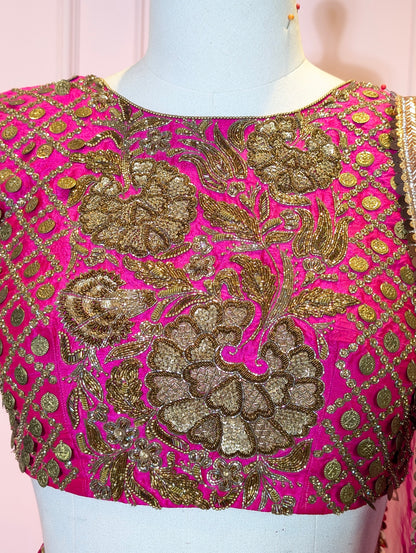 Heavy Hand Embroidered Lehanga Set - Rani Pink