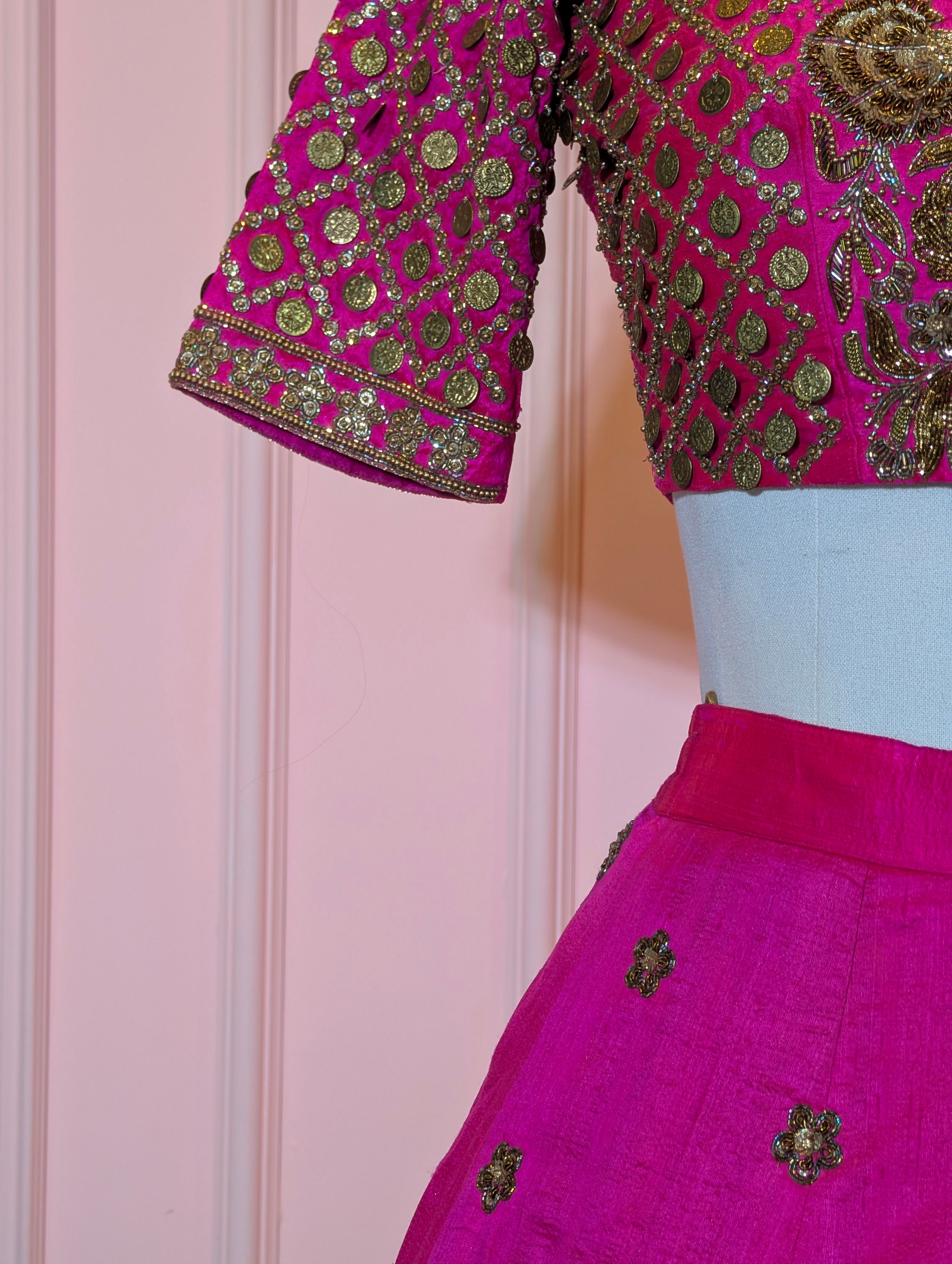 Heavy Hand Embroidered Lehanga Set - Rani Pink