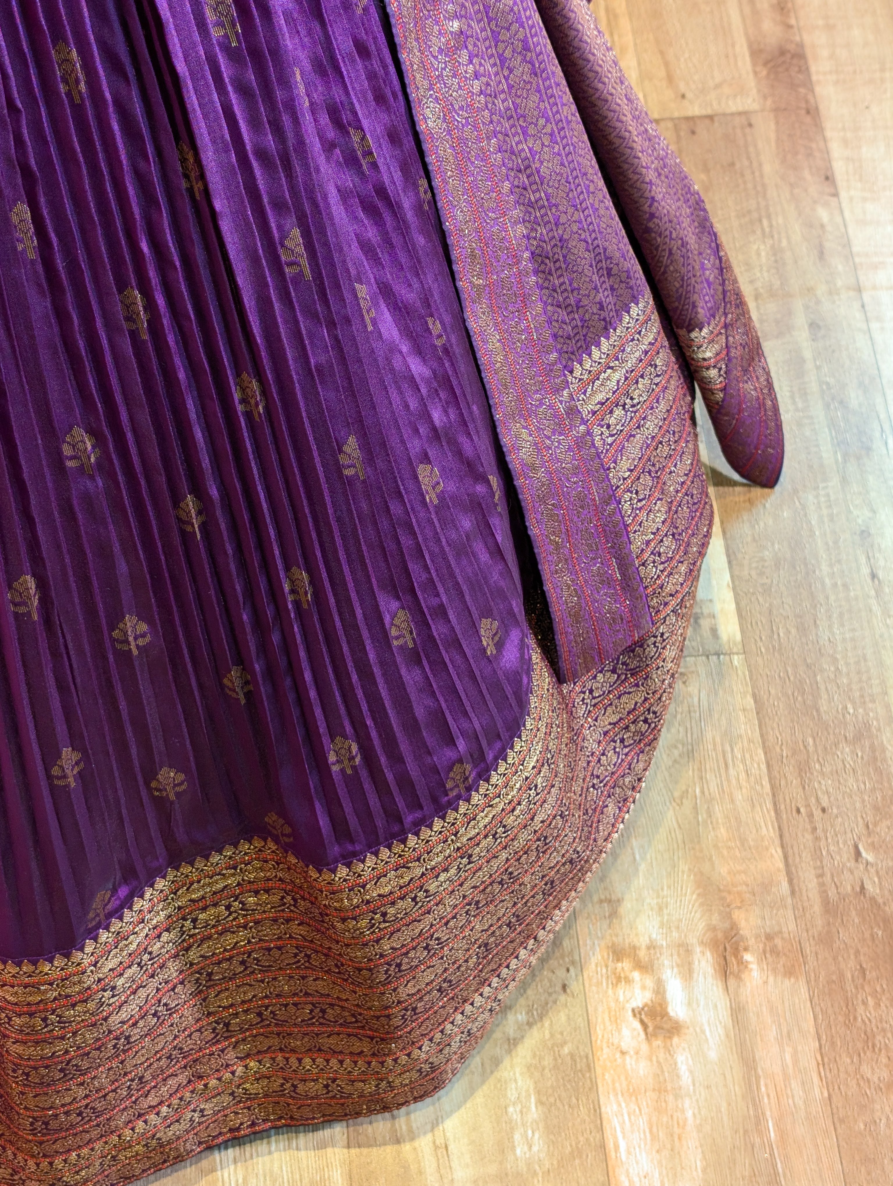 Purple Banarasi Pre Draped Lehenga Set