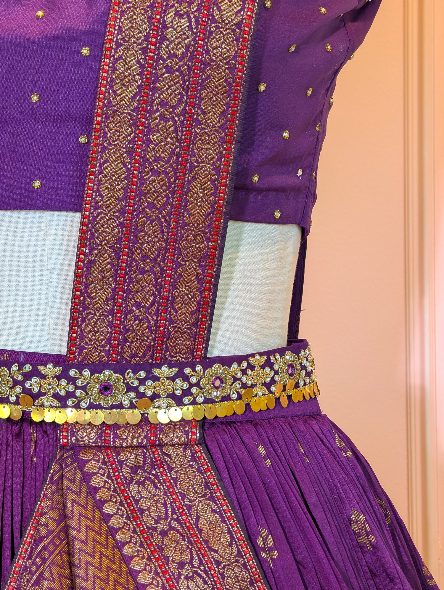 Purple Banarasi Pre Draped Lehenga Set