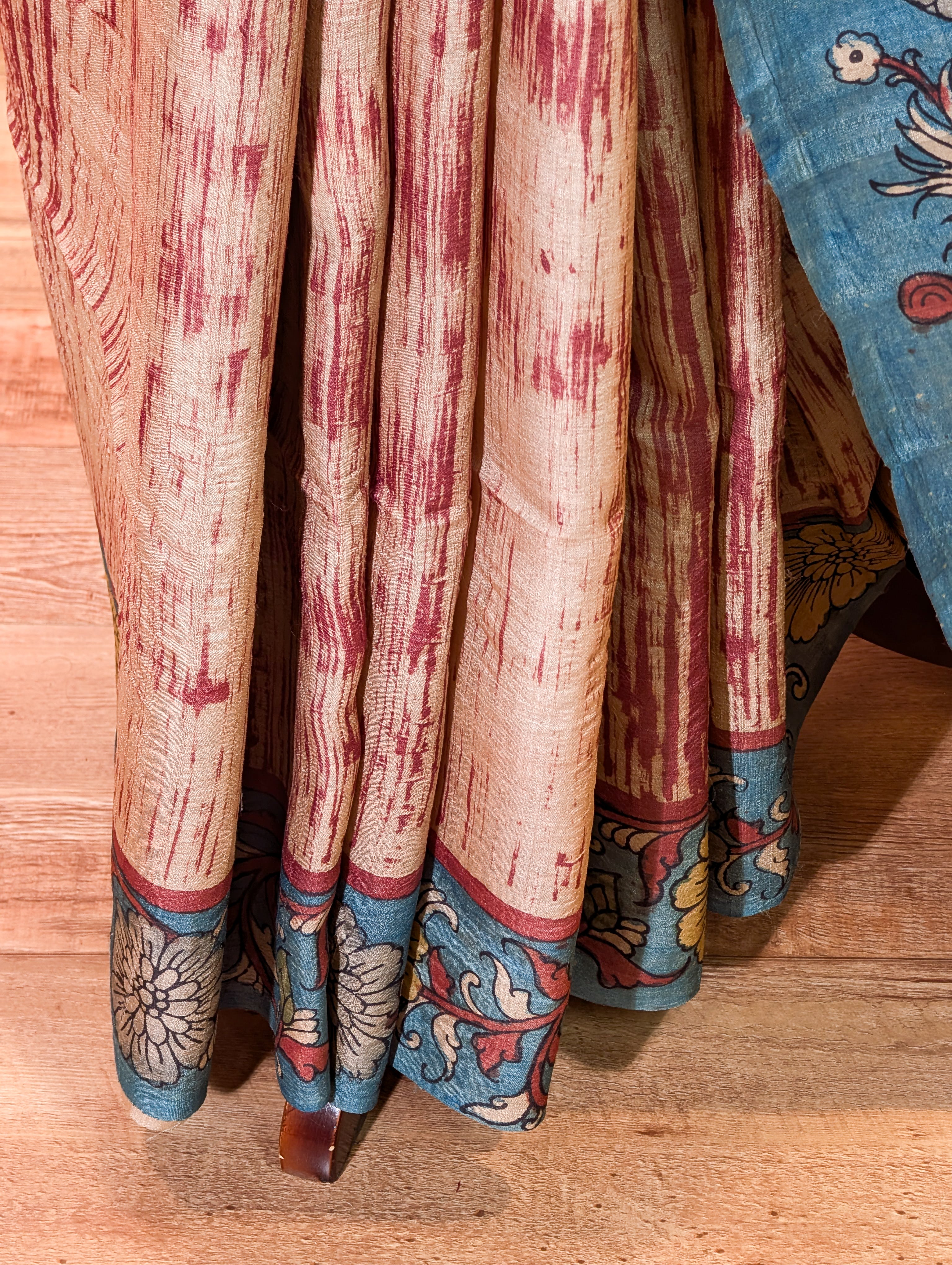 Pure Handloom Tussar with Pen Kalamkari X Ajrak Block