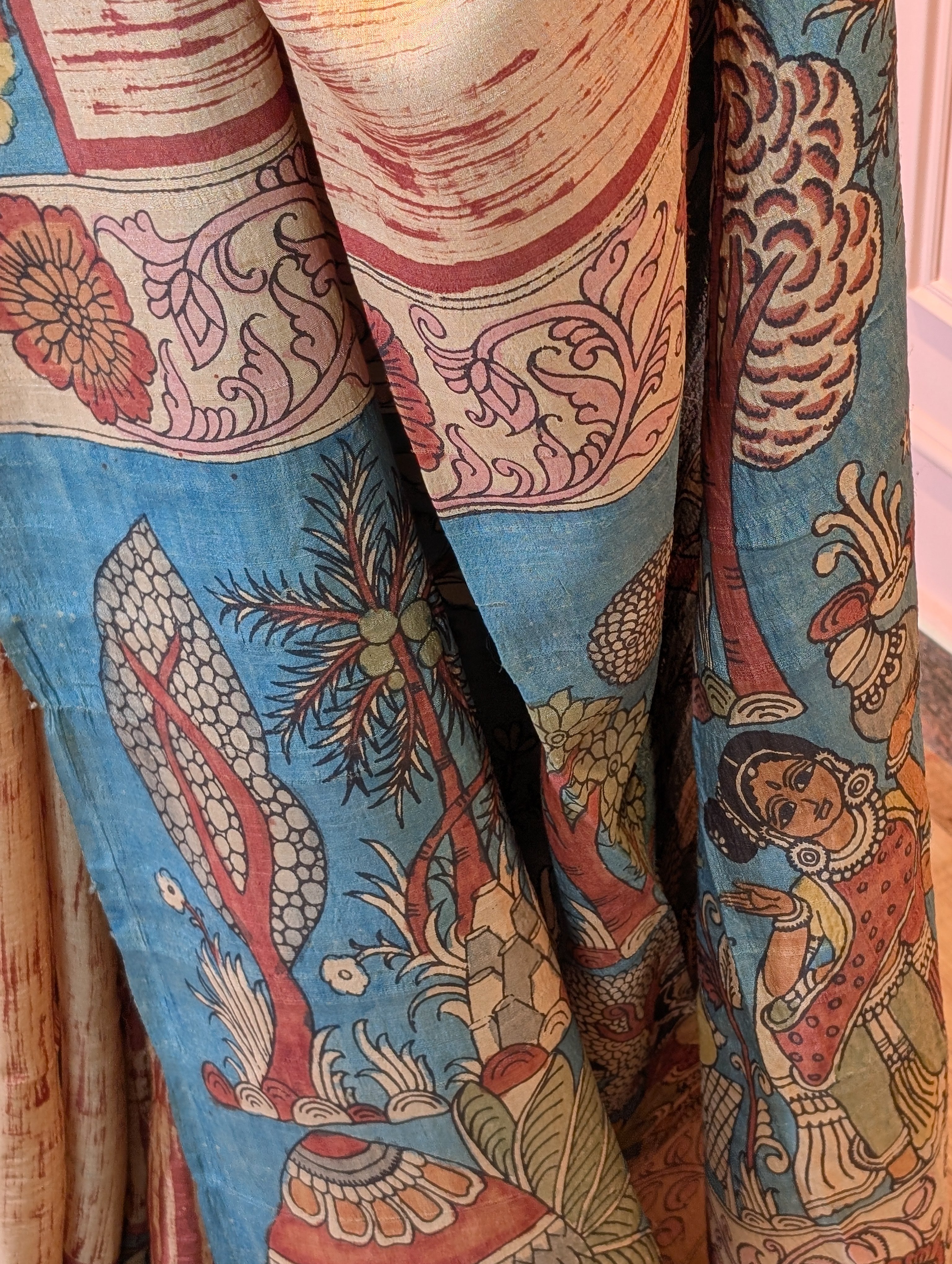 Pure Handloom Tussar with Pen Kalamkari X Ajrak Block