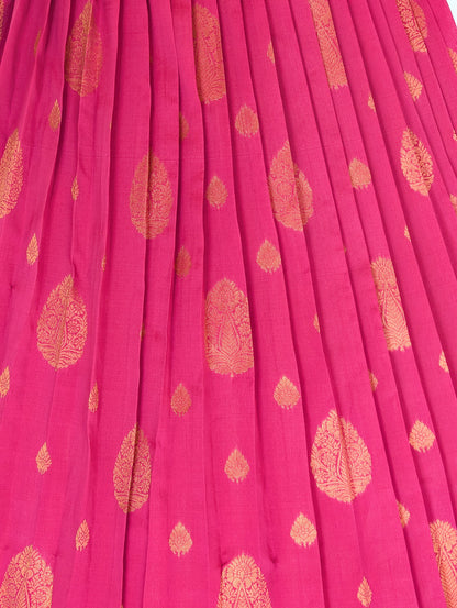 Navy Blue &amp; Pink Silk Lehenga Set