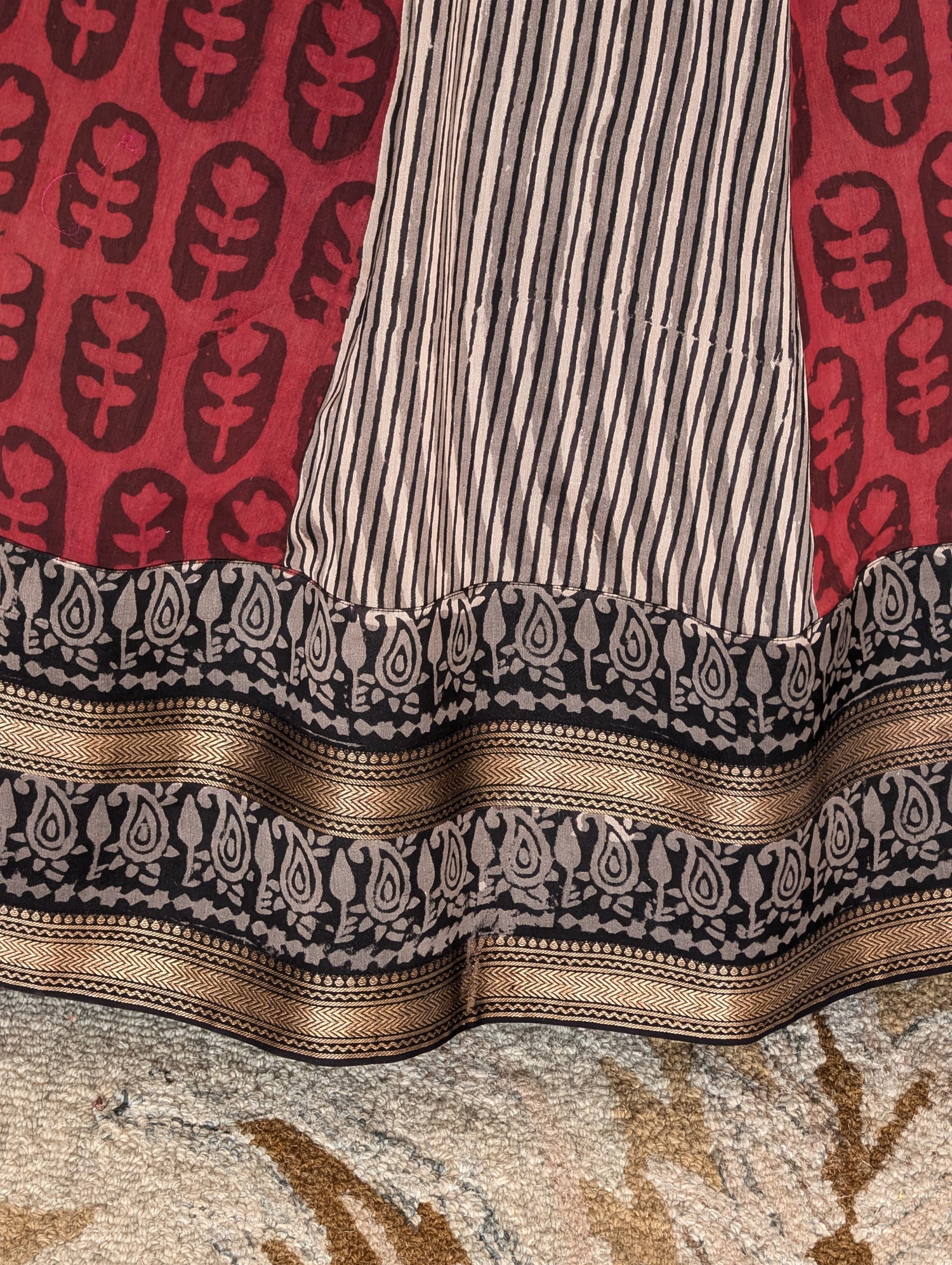 Black &amp; Maroon Printed Lehenga Set with Embroidered Blouse