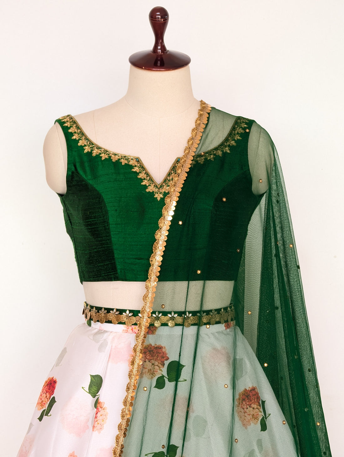 Emerald Green &amp; Floral Printed Lehenga Set