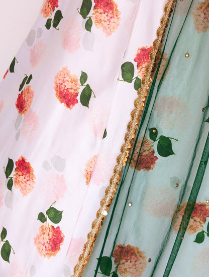 Emerald Green &amp; Floral Printed Lehenga Set
