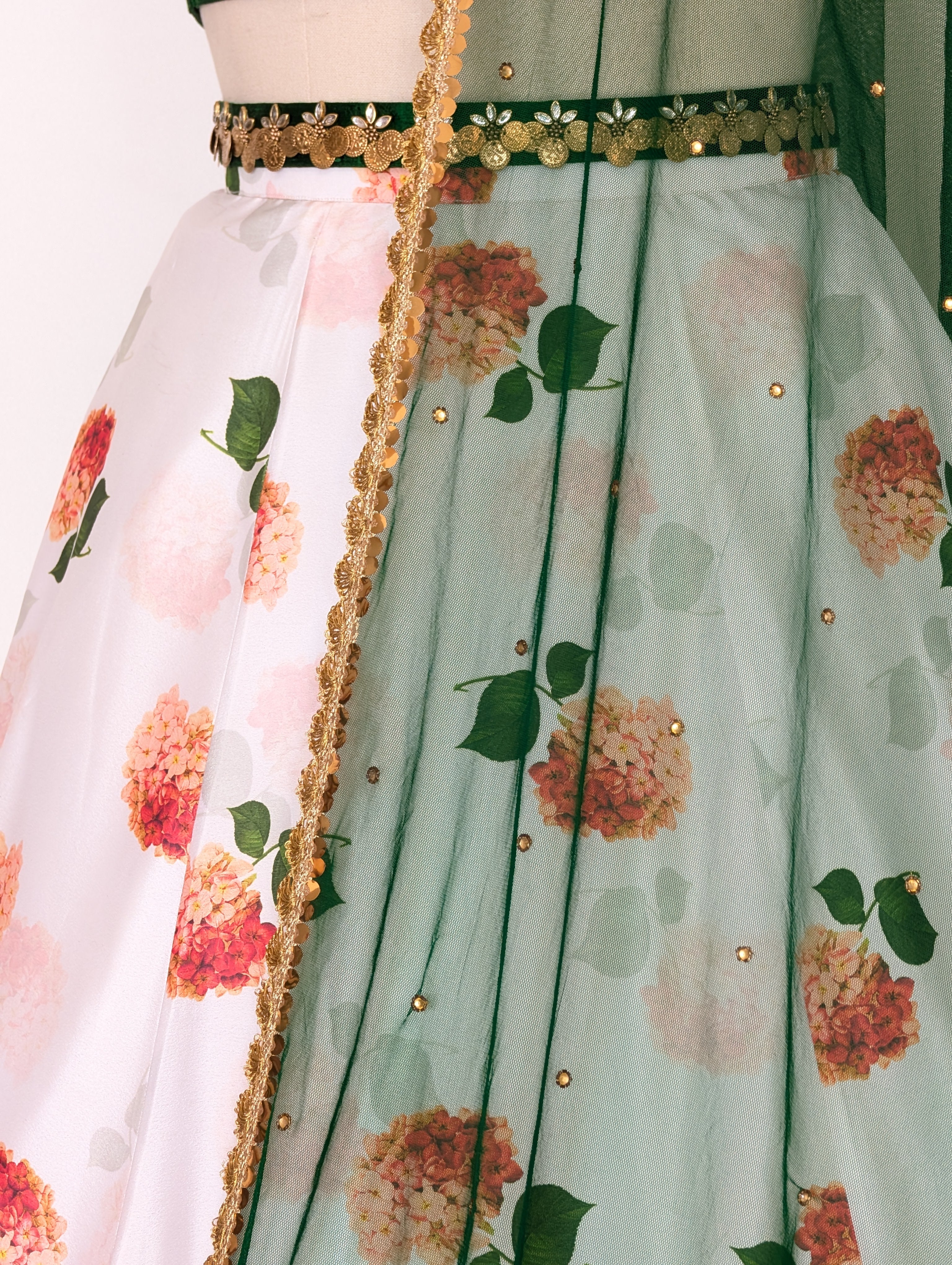 Emerald Green &amp; Floral Printed Lehenga Set