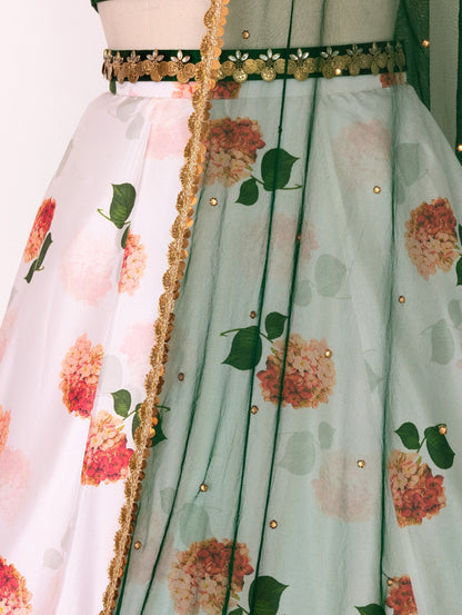 Emerald Green &amp; Floral Printed Lehenga Set