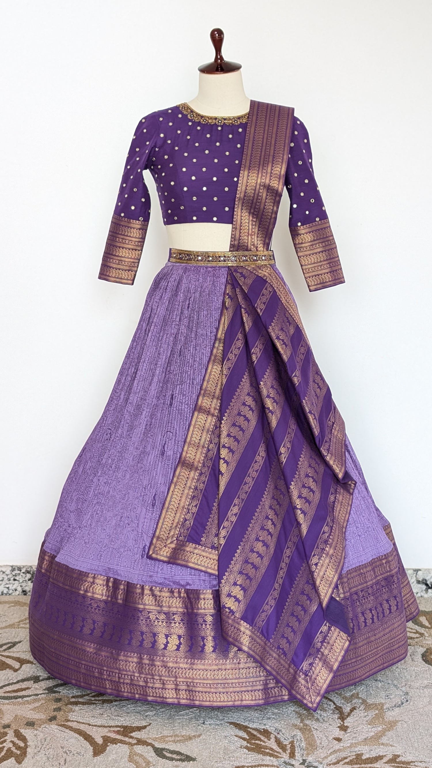 Royal Violet Silk Lehenga with Heritage Zari Drape