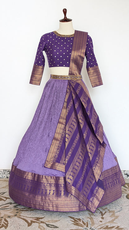 Royal Violet Silk Lehenga with Heritage Zari Drape