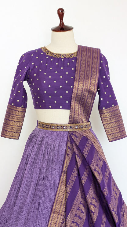Royal Violet Silk Lehenga with Heritage Zari Drape