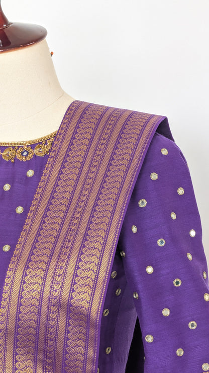 Royal Violet Silk Lehenga with Heritage Zari Drape
