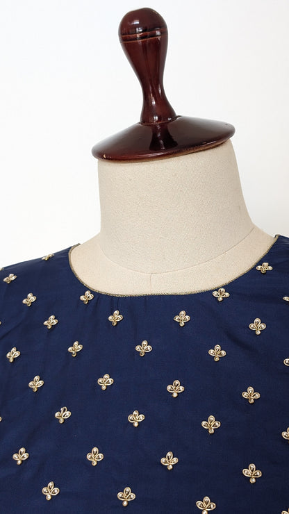 Midnight Blue &amp; Ivory Floral Lehenga Set