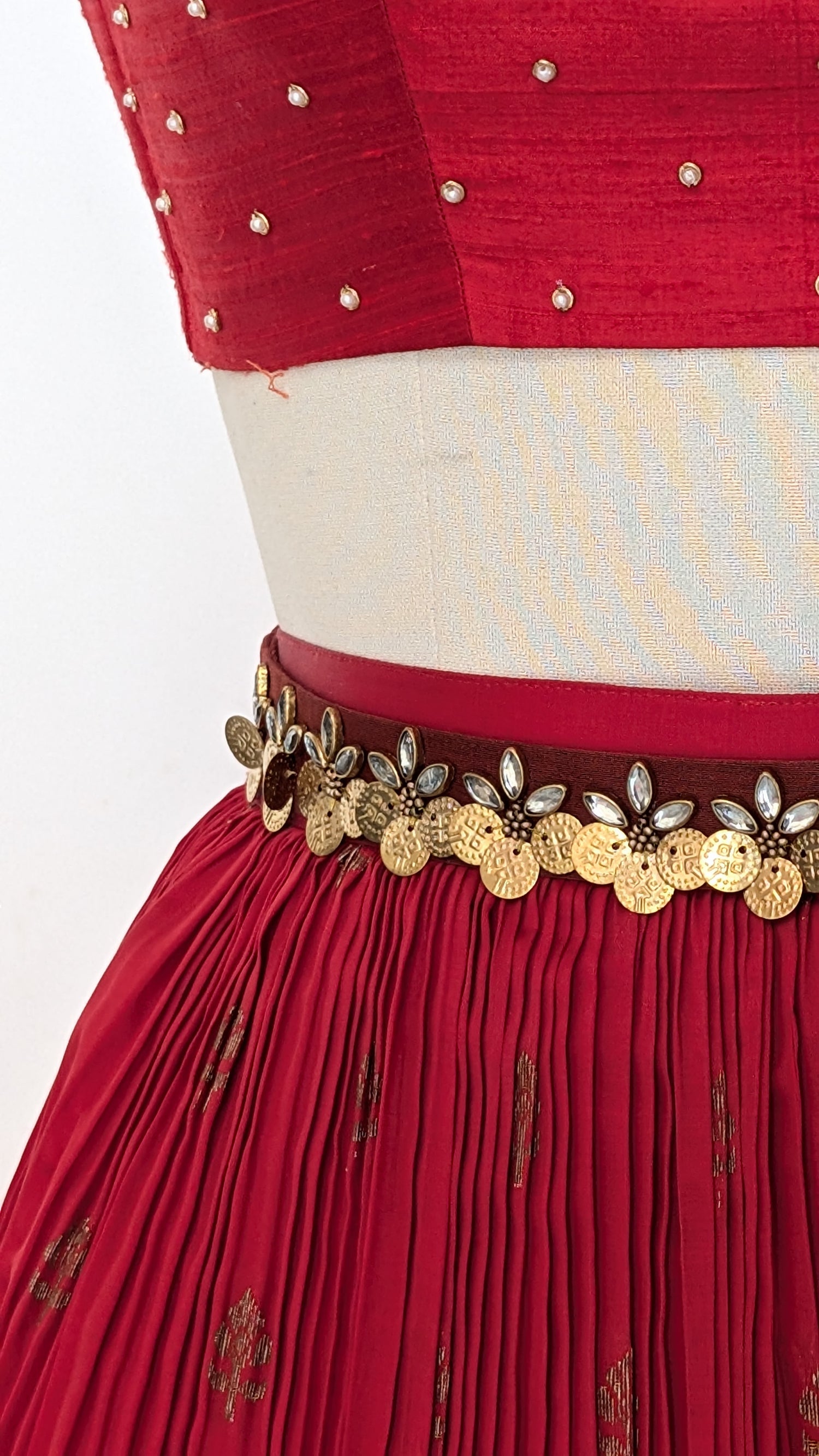 Red Banarasi Pre Draped Lehenga Set