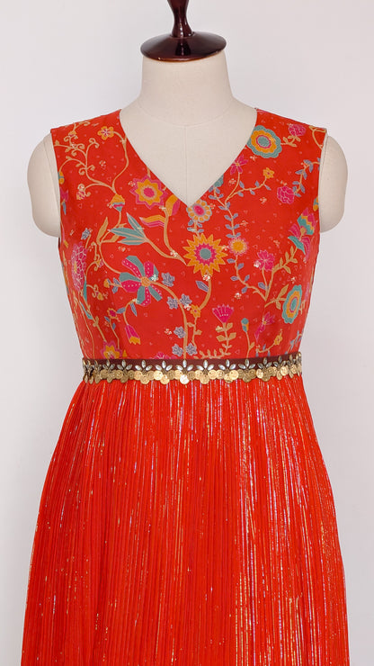 Floral Red Pleated Gown