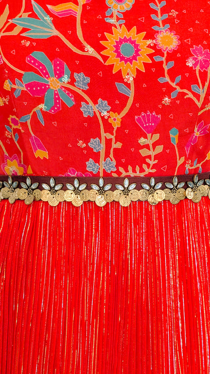 Floral Red Pleated Gown