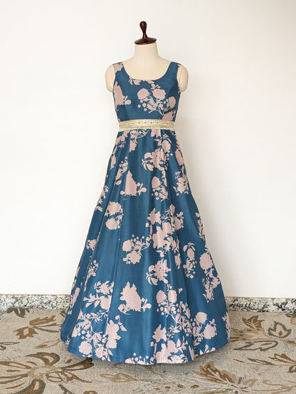 Blue Floral Anarkali Dress