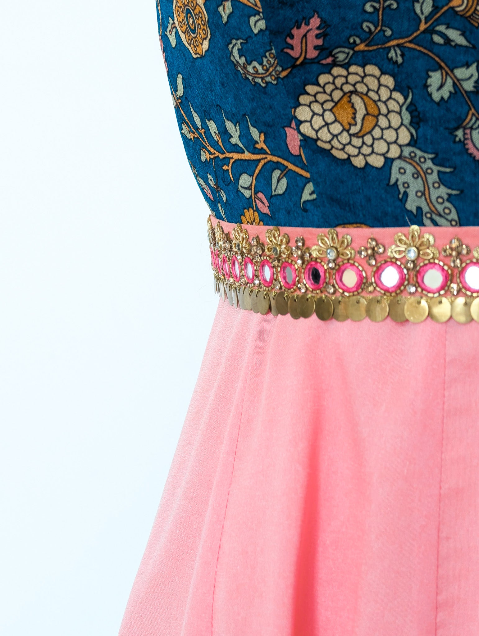 Peach &amp; Blue Floral Anarkali Dress