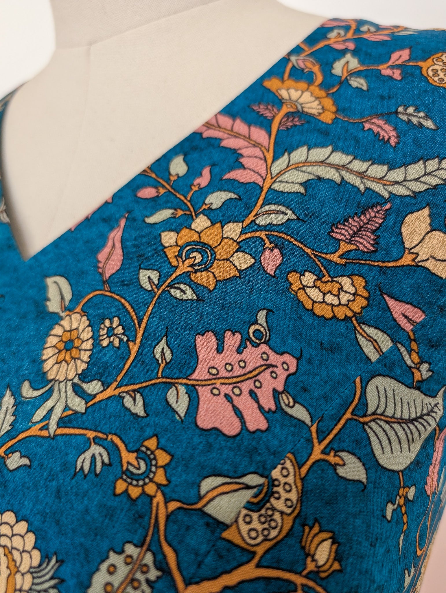 Peach &amp; Blue Floral Anarkali Dress