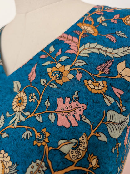 Peach &amp; Blue Floral Anarkali Dress