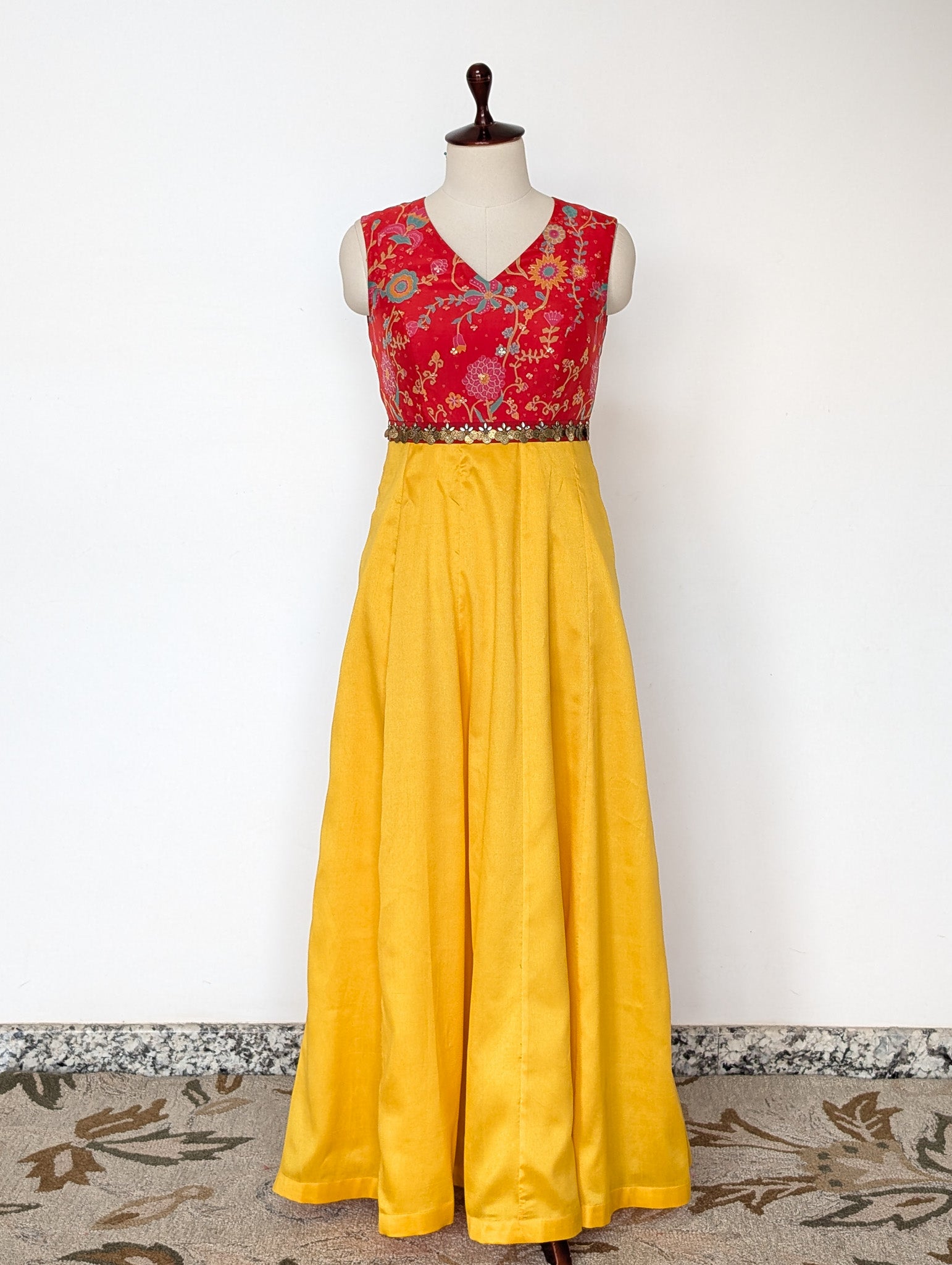 Red &amp; Yellow Floral Anarkali Dress
