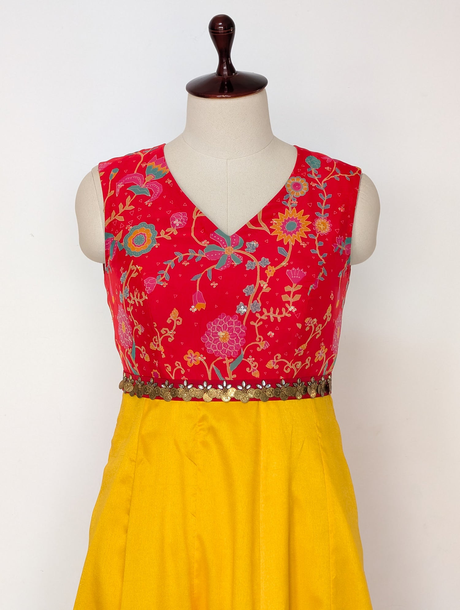 Red &amp; Yellow Floral Anarkali Dress