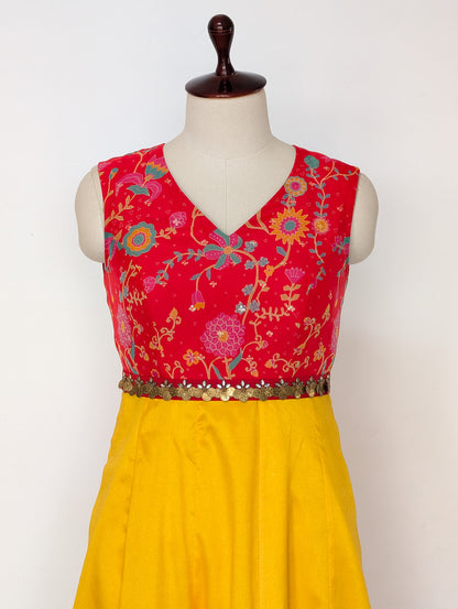 Red &amp; Yellow Floral Anarkali Dress