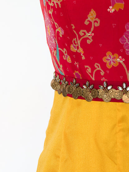 Red &amp; Yellow Floral Anarkali Dress