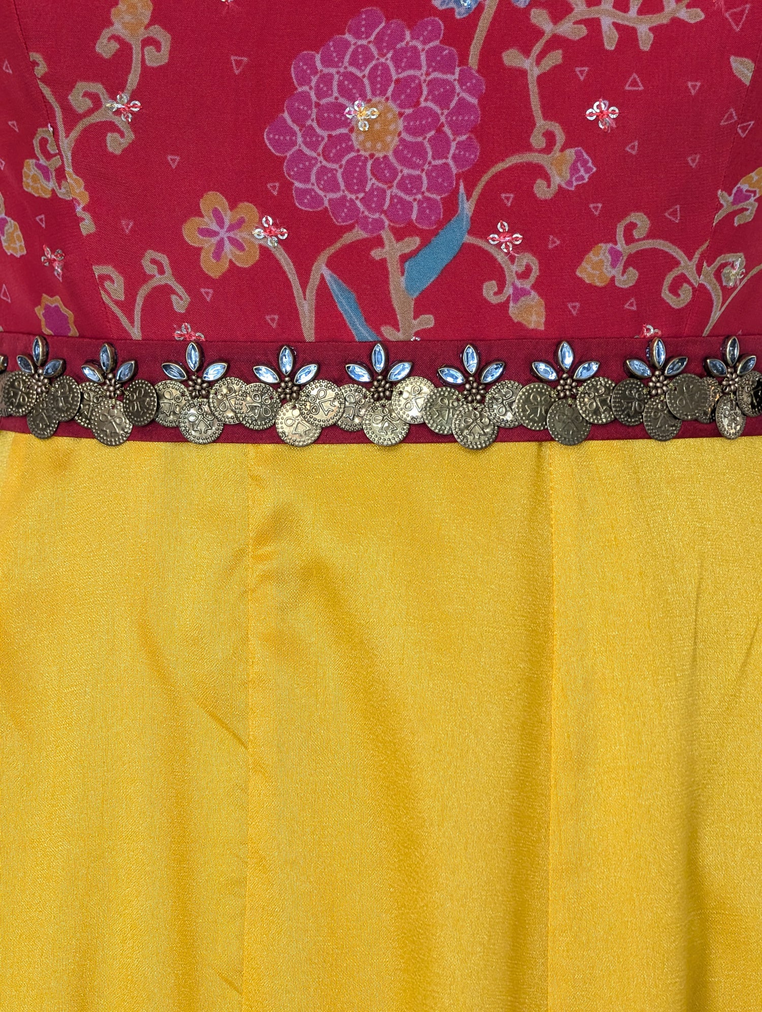 Red &amp; Yellow Floral Anarkali Dress